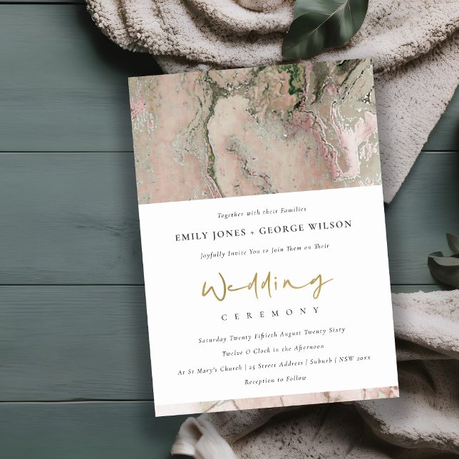 MODERN PINK DUSKY ROSE GOLD AGATE WEDDING INVITE (Creator Uploaded)