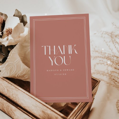 Modern Pink Dusty Rose Bold Typography Wedding Thank You Card