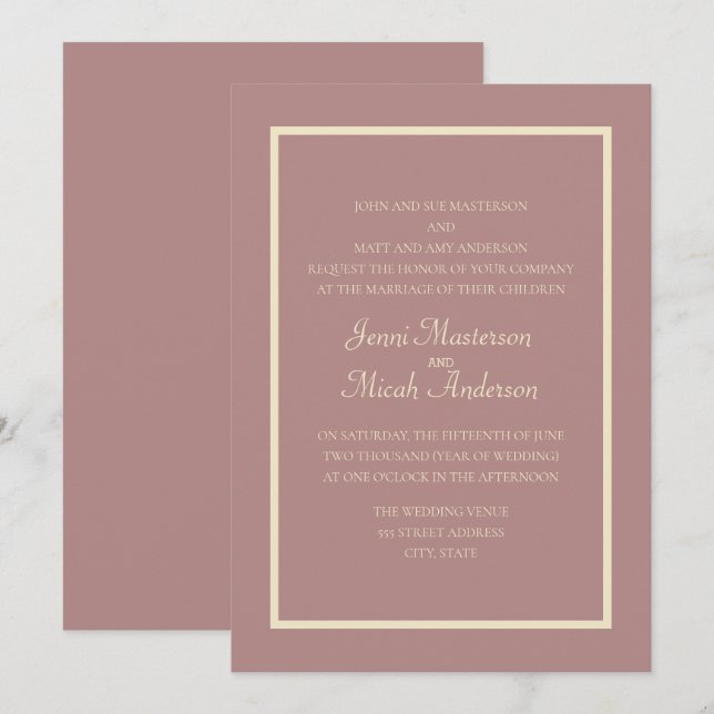 Modern Pink Dusty Rose Cream Wedding Invitation (Front/Back)