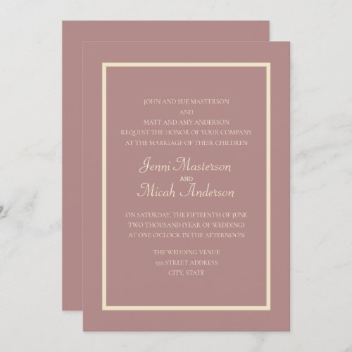 Modern Pink Dusty Rose Cream Wedding Invitation