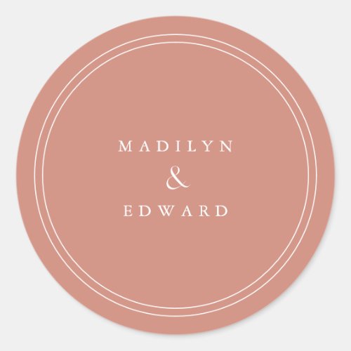 Modern Pink Dusty Rose Wedding Bride & Groom Names Classic Round Sticker