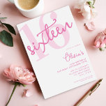 Modern Pink Elegant 16th Birthday Invitation<br><div class="desc">A simple modern 16th birthday invitation featuring elegant calligraphy script typography and minimalist design in pink and white color.</div>