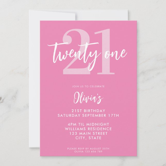 Modern Pink Elegant 21st Birthday (Front)