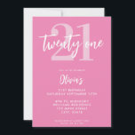 Modern Pink Elegant 21st Birthday<br><div class="desc">A simple modern 21st birthday invitation featuring elegant calligraphy script typography and minimalist design in pink and white color.</div>
