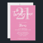 Modern Pink Elegant 21st Birthday<br><div class="desc">A simple modern 21st birthday invitation featuring elegant calligraphy script typography and minimalist design in pink and white color.</div>