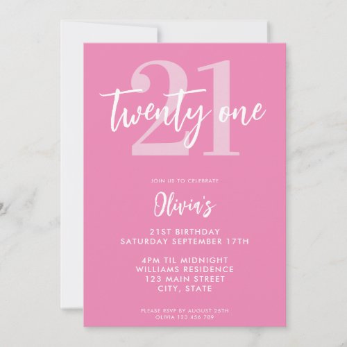 Modern Pink Elegant 21st Birthday