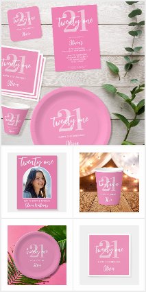 Modern Pink Elegant 21st Birthday