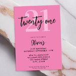 Modern Pink Elegant 21st Birthday Invitation<br><div class="desc">A simple modern 21st birthday invitation featuring elegant calligraphy script typography and minimalist design in pink and black color.</div>