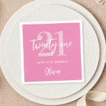 Modern Pink Elegant 21st Birthday Napkins<br><div class="desc">A simple modern 21st birthday napkins featuring elegant calligraphy script typography and minimalist design in pink and white color.</div>