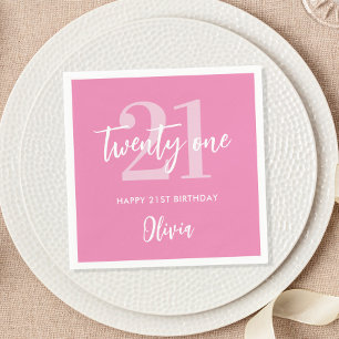 Modern Pink Elegant 21st Birthday Napkins