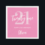 Modern Pink Elegant 21st Birthday Napkins<br><div class="desc">A simple modern 21st birthday napkins featuring elegant calligraphy script typography and minimalist design in pink and white color.</div>