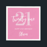 Modern Pink Elegant 21st Birthday Napkins<br><div class="desc">A simple modern 21st birthday napkins featuring elegant calligraphy script typography and minimalist design in pink and white color.</div>