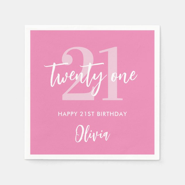 Modern Pink Elegant 21st Birthday Napkins (Front)