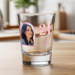 Modern Pink Elegant 21st Birthday Shot Glass<br><div class="desc">A simple modern 21st birthday shot glass. Add your own message photo to this birthday shot glass design featuring elegant calligraphy script typography and minimalist design in pink and white color.</div>