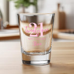 Modern Pink Elegant 21st Birthday Shot Glass<br><div class="desc">A simple modern 21st birthday shot glass. Add your own text to this birthday shot glass design featuring elegant calligraphy script typography and minimalist design in pink and white color.</div>