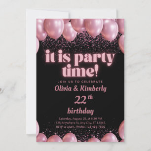 Modern pink elegant 22nd birthday invitation