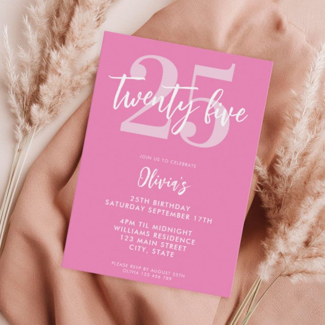 Modern Pink Elegant 25th Birthday Invitation (Creator Uploaded)