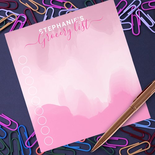 Modern Pink Elegant Calligraphy Grocery List Notepad