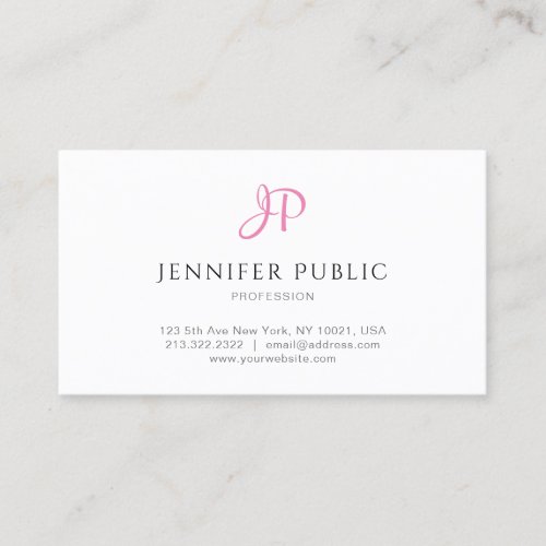 Modern Pink Elegant Monogram Sleek Design Trendy Business Card