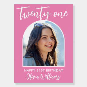 Modern Pink Elegant Photo 21st Birthday Sign