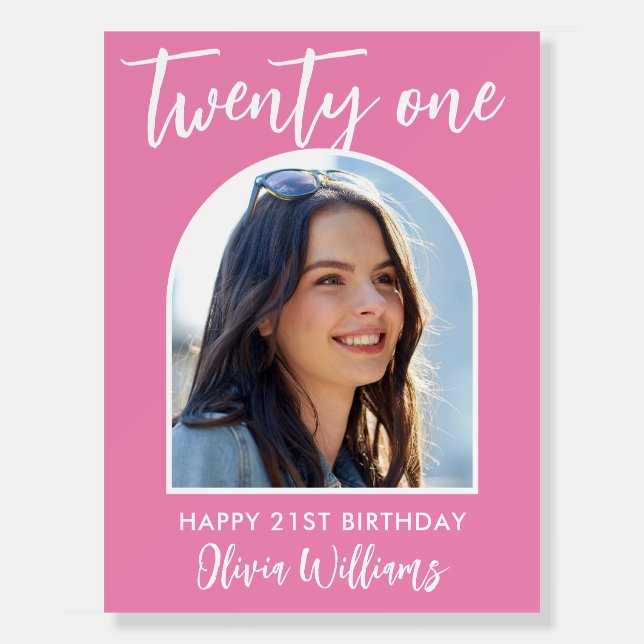 Modern Pink Elegant Photo 21st Birthday Sign (Front)