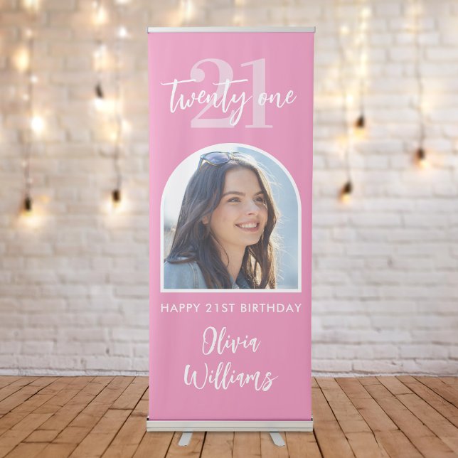 Modern Pink Elegant Photo 21st Birthday Sign (Creator Uploaded)