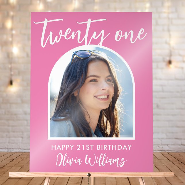 Modern Pink Elegant Photo 21st Birthday Sign (Creator Uploaded)