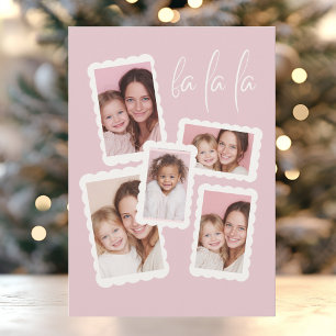 Modern Pink “Fa La La” Multi Photo Christmas Holiday Card