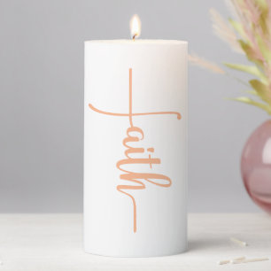 Modern Pink Faith Script Cross Pillar Candle