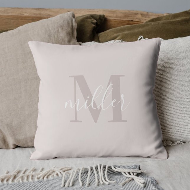 Modern Pink Family Name Monogram Throw Pillow (Creator Uploaded)