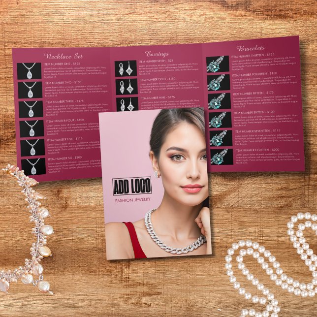 Modern Pink Fashion Jewelry Business Logo Brochure (Creator Uploaded)