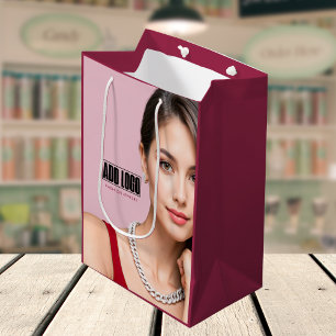 Modern Pink Fashion Jewelry Business Logo Medium Gift Bag