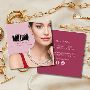 Modern Pink Fashion Jewelry Business Logo Square Business Card