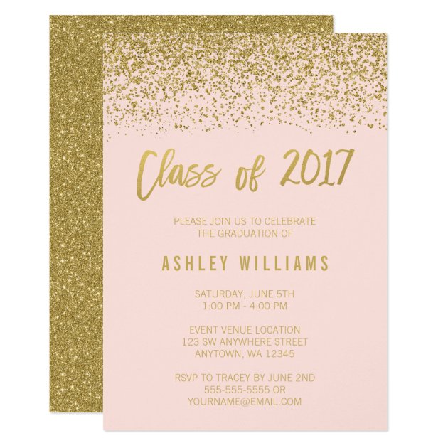 Modern Pink Faux Gold Glitter 2018 Graduation Card (front side)