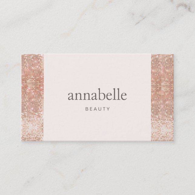 Modern Pink Faux Rose Gold Sequin Beauty Salon Business Card (Front)