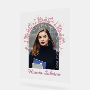 Modern Pink feminine Graduate silhouette Border  Acrylic Sign