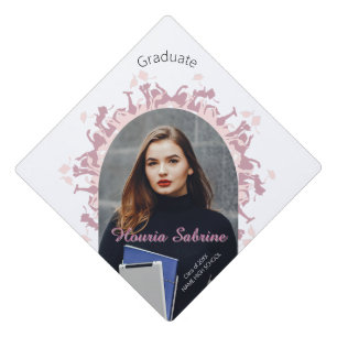 Modern Pink feminine Graduate silhouette Border Graduation Cap Topper