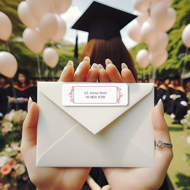 Modern Pink Feminine Graduate Silhouette Border  Label (Creator Uploaded)