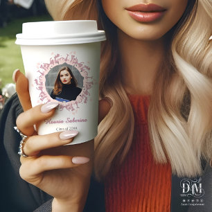 Modern Pink feminine Graduate silhouette Border  Paper Cups