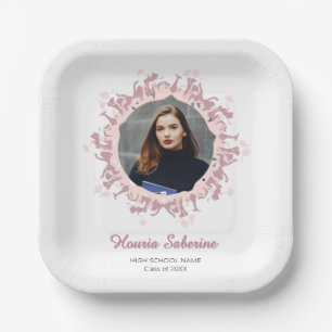 Modern Pink feminine Graduate silhouette Border Paper Plates