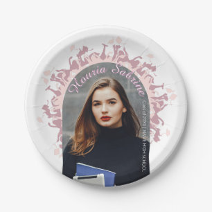 Modern Pink feminine Graduate silhouette Border Paper Plates