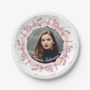 Modern Pink feminine Graduate silhouette Border Paper Plates