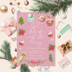 Modern Pink Festive Colorful Eat Drink & Be Merry Invitation