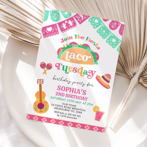 Modern Pink Fiesta Taco Tuesday 2nd Birthday  Invitation