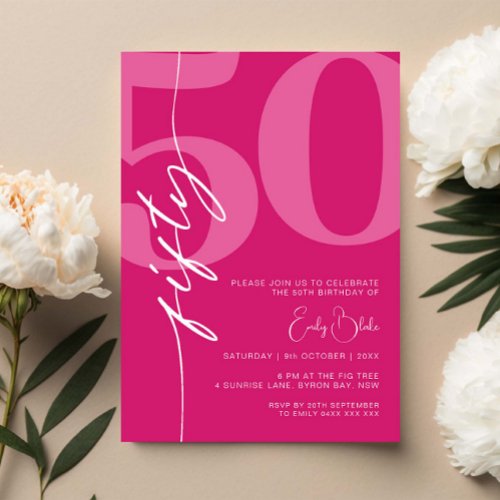 Modern Pink Fifty 50th Birthday Party Invitation