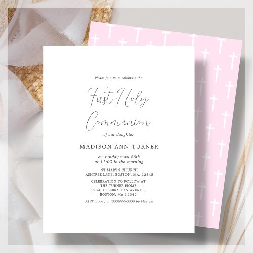 Modern Pink  First Communion Budget Invitation