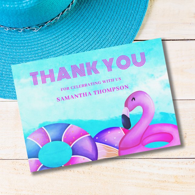 Modern Pink Flamingo Birthday Thank You Card (Creator Uploaded)