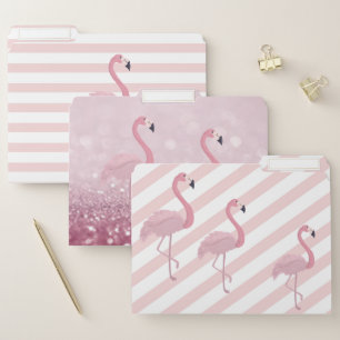 Modern Pink Flamingo,Bokeh Striped File Folder
