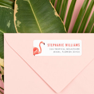 Modern Pink Flamingo Bold Name & Return Address Label