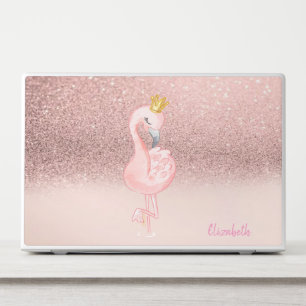 Modern Pink Flamingo Crown Rose Gold Glitter Ombre HP Laptop Skin